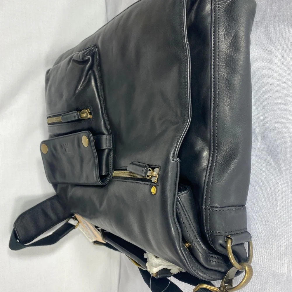 Tosca Blu Black leather Messenger Crossbody Shoulder CarryOn Travel Business Bag